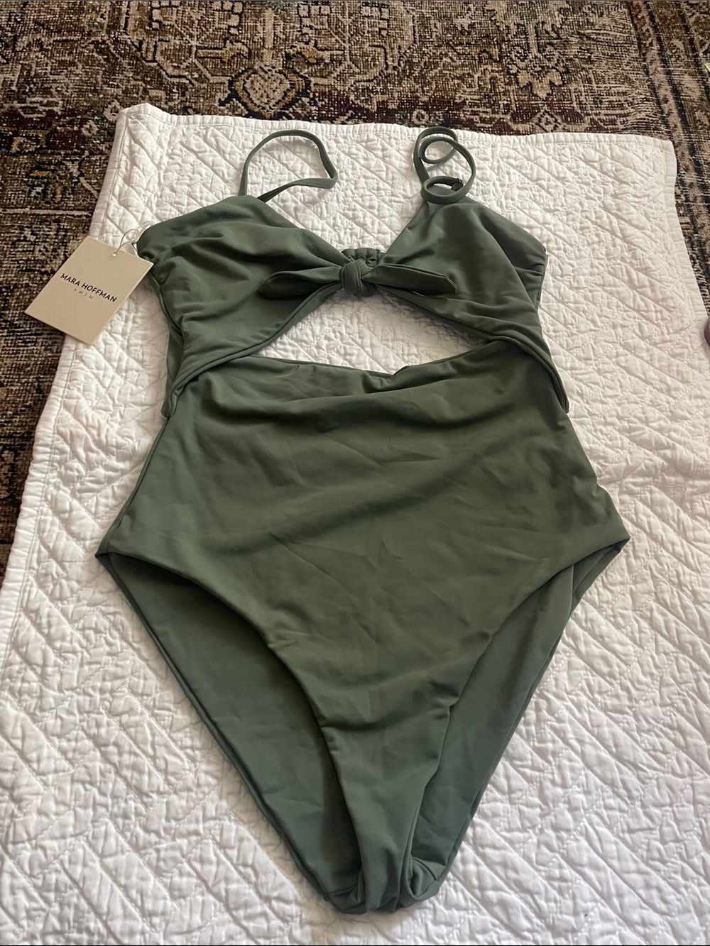Mara Hoffman Knot-Front Olive Green One-Piece